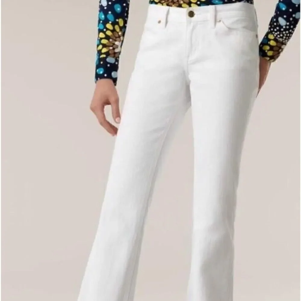 Tory Burch white classic Tory boot Jeans White pockets logo sz 28
